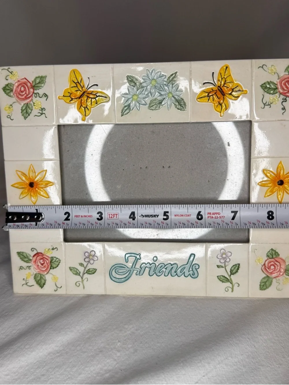 Vintage Friends Floral Butterfly Ceramic Picture Frame 9x7 Holds 3x5 Photo